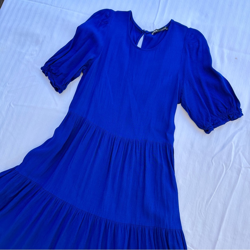 EUC Zara royal blue tiered maxi dress with pockets